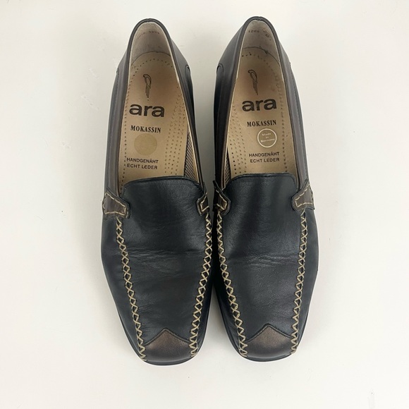 Leather Hand Stitched ARA MOCCASINS Made In Germany Driving Loafers Size 7.5 - Picture 14 of 16